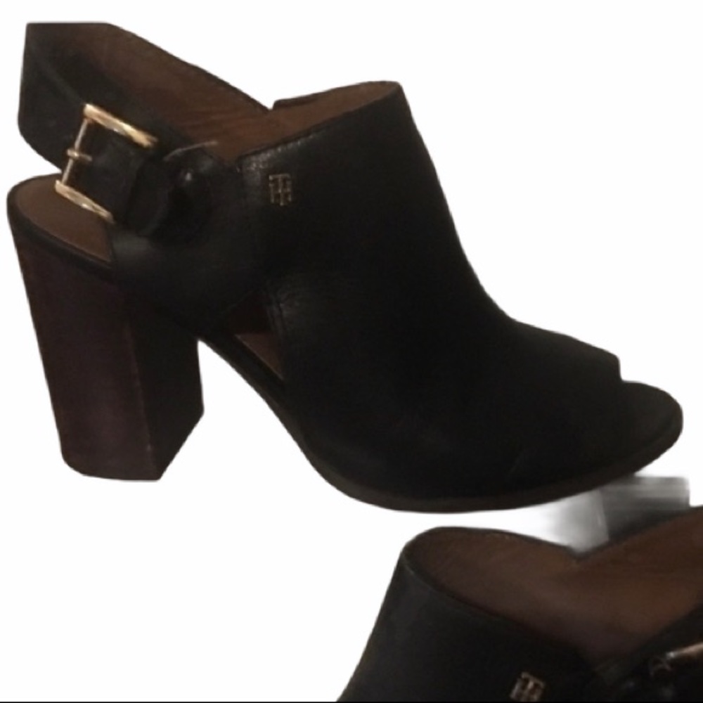 TH sling back leather with  block heels & peep toe